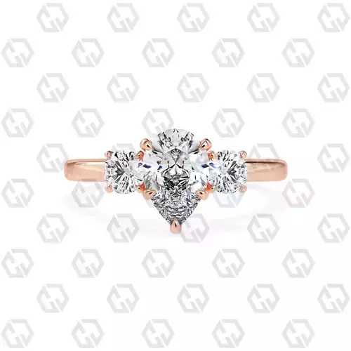Ring 107 Pear Shape 3 stone ring with round