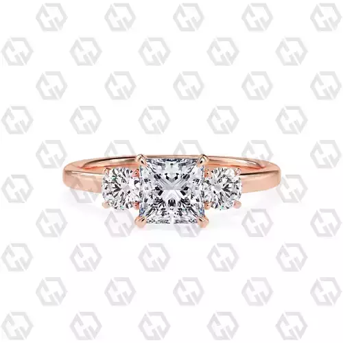 Ring 108 Princess Shape 3 stone ring with round