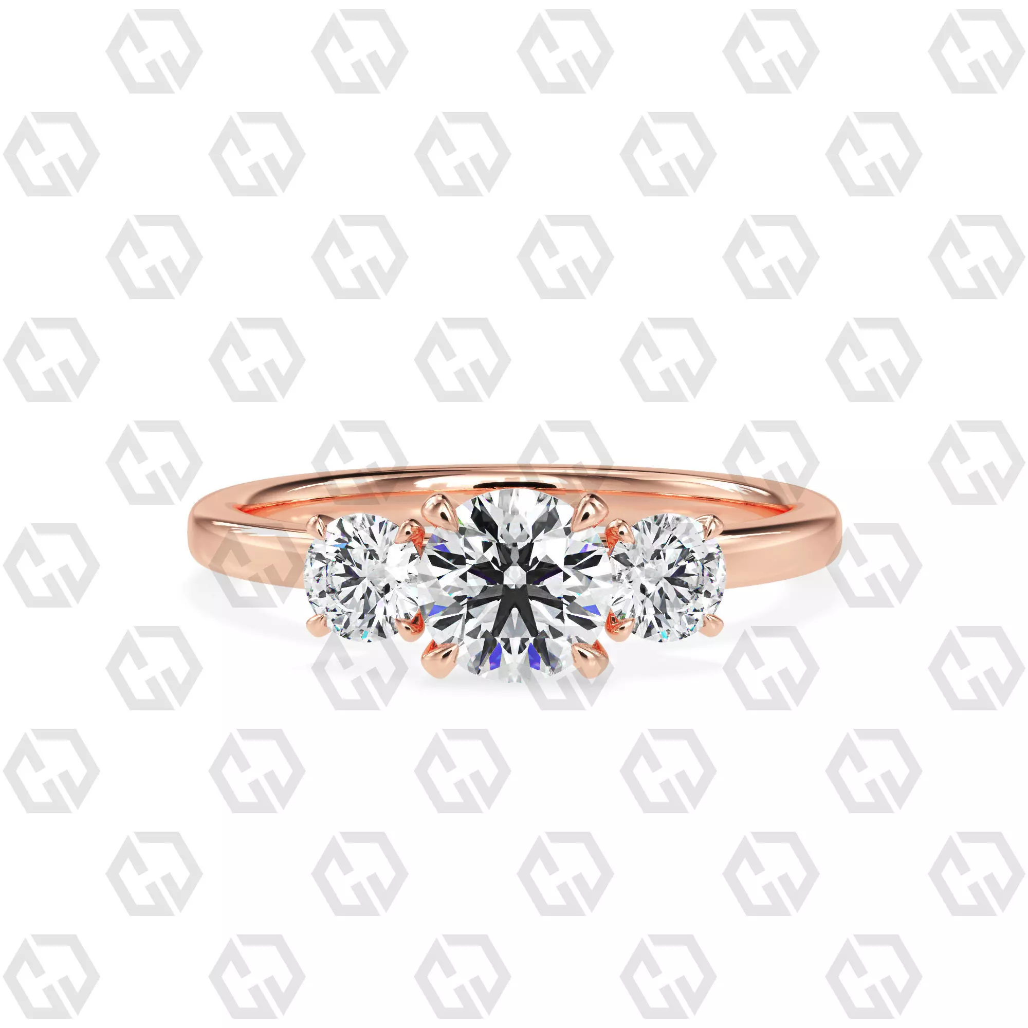 Ring 109 Round Shape 3 stone ring with round 3D print model