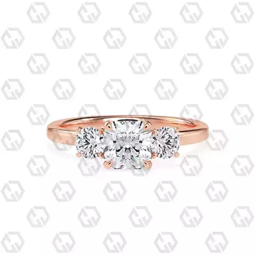 Ring 110 Radiant Shape 3 stone ring with round