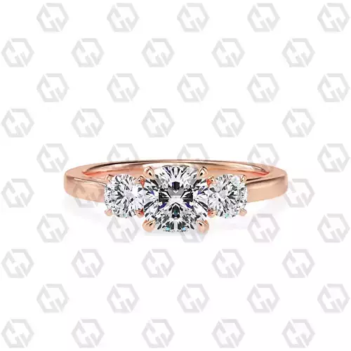 Ring 112 Cushion Shape Cathedral shank 3 stone ring with round