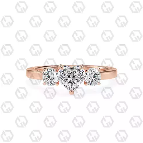 Ring 114 Heart Shape Cathedral shank 3 stone ring with round