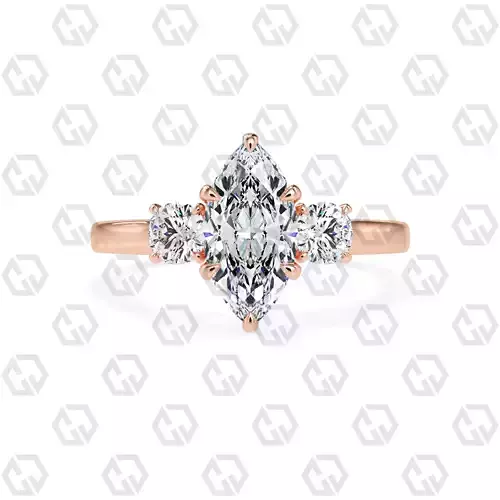 Ring 115 Marquise Shape Cathedral shank 3 stone ring with round