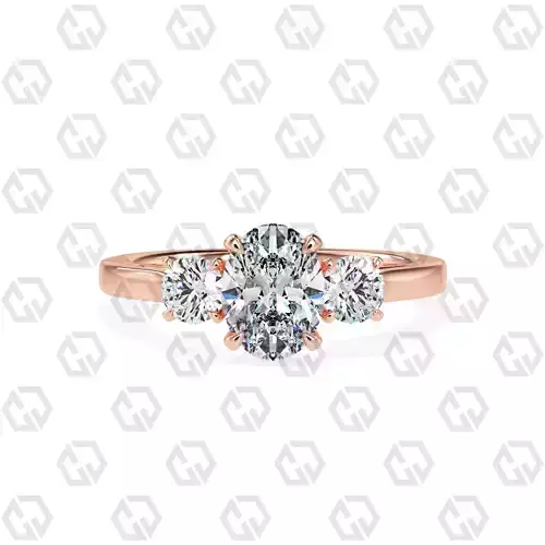 Ring 116 Oval Shape Cathedral shank 3 stone ring with round