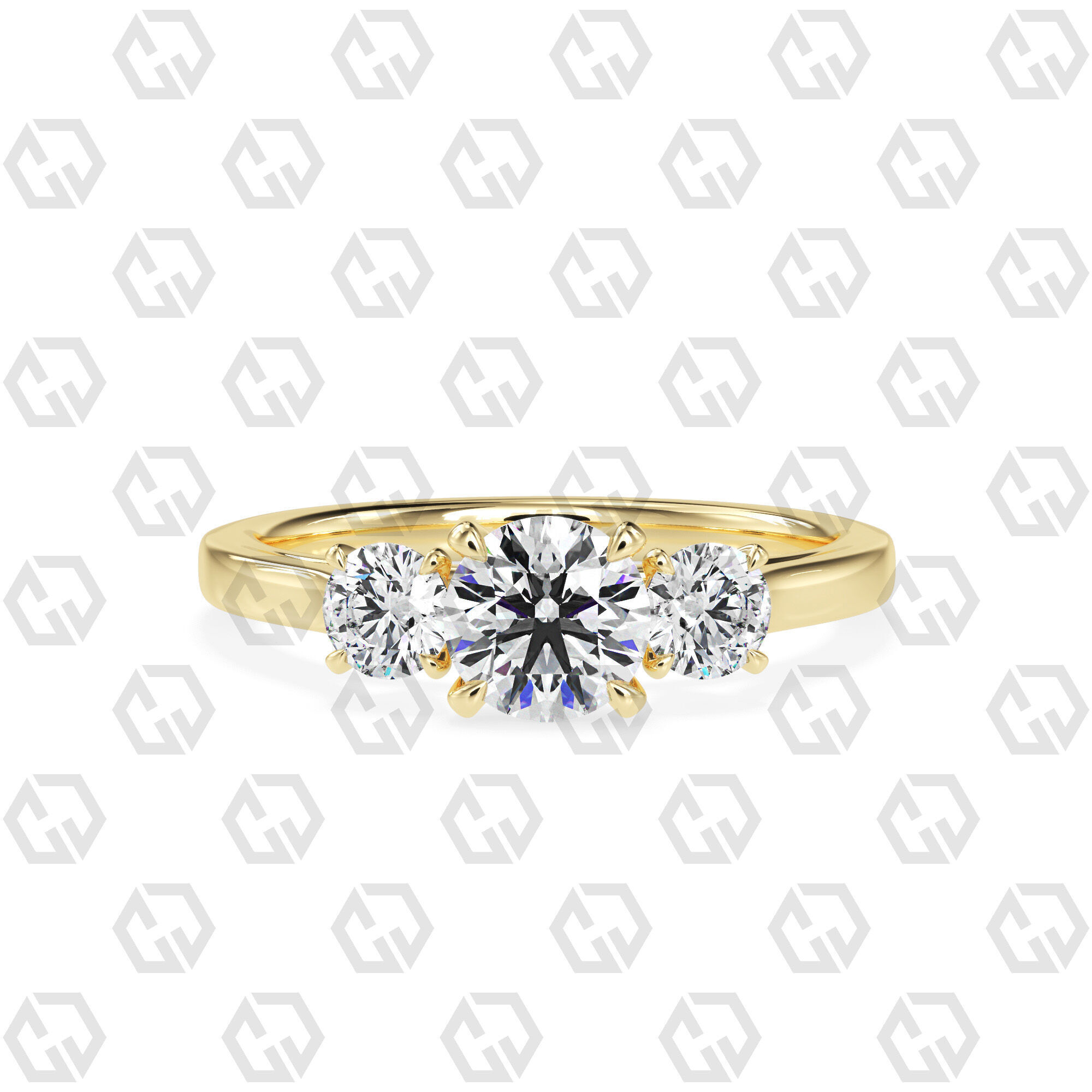 Ring 119 Round Shape Cathedral shank 3 stone ring with round 3D print model_13