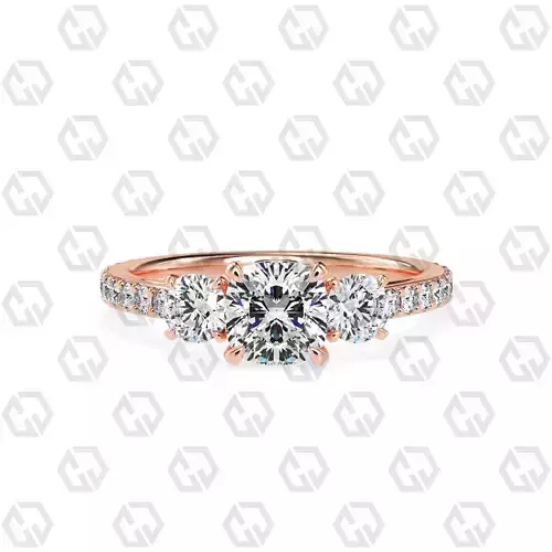 Ring 122 Cushion cathedral pave set shank 3 stone ring