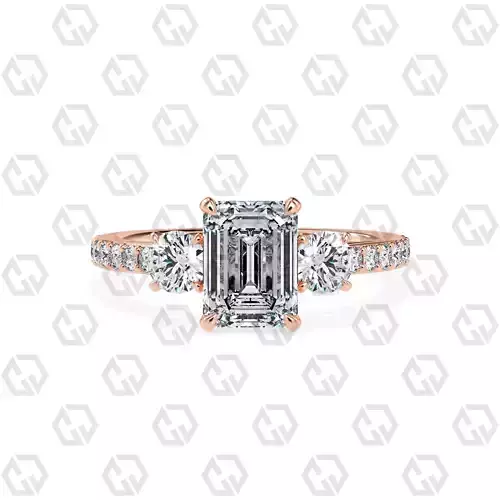 Ring 12Emerald cathedral pave set shank 3 stone ring