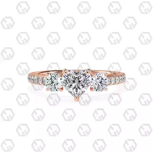 Ring 124 Heart cathedral pave set shank 3 stone ring