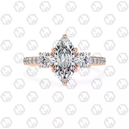 Ring 125 Marquise cathedral pave set shank 3 stone ring