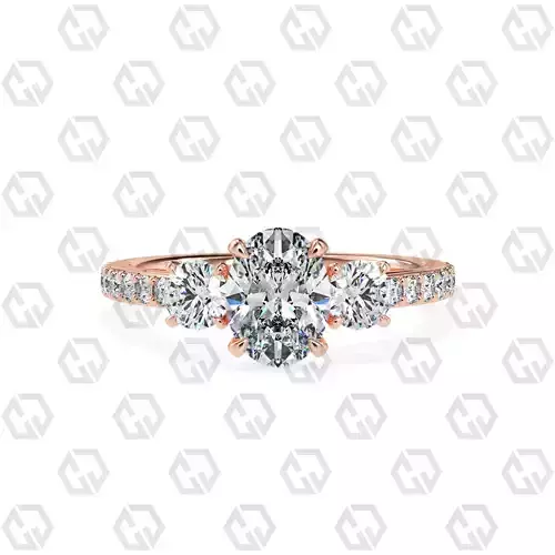 Ring 126 Oval cathedral pave set shank 3 stone ring