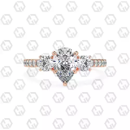 Ring 127 Pear cathedral pave set shank 3 stone ring