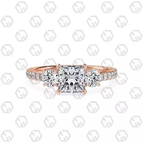 Ring 128 Princess cathedral pave set shank 3 stone ring