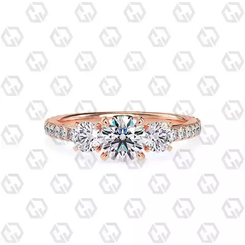 Ring 129 Round cathedral pave set shank 3 stone ring