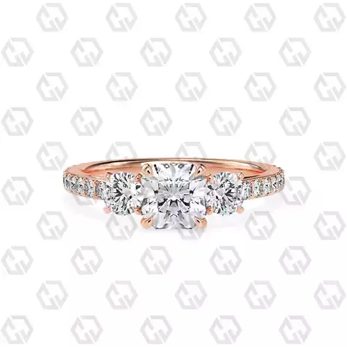 Ring 130 Radiant cathedral pave set shank 3 stone ring