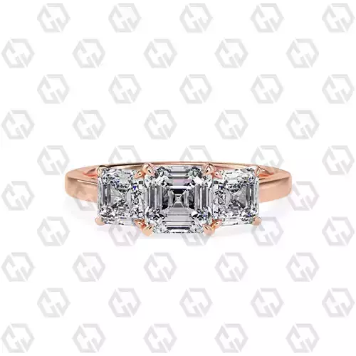 Ring 131 Asscher 3 stone ring plain cathedral shank
