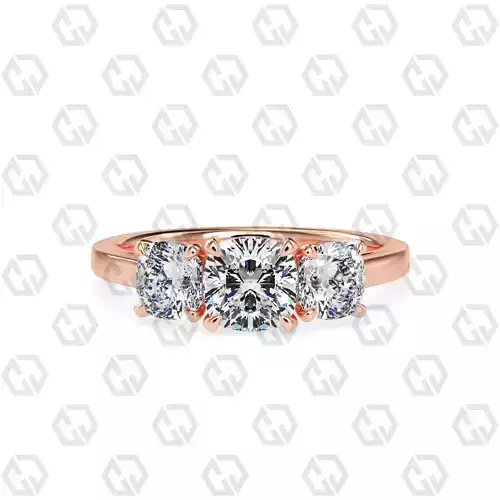 Ring 132 Cushion 3 stone ring plain cathedral shank