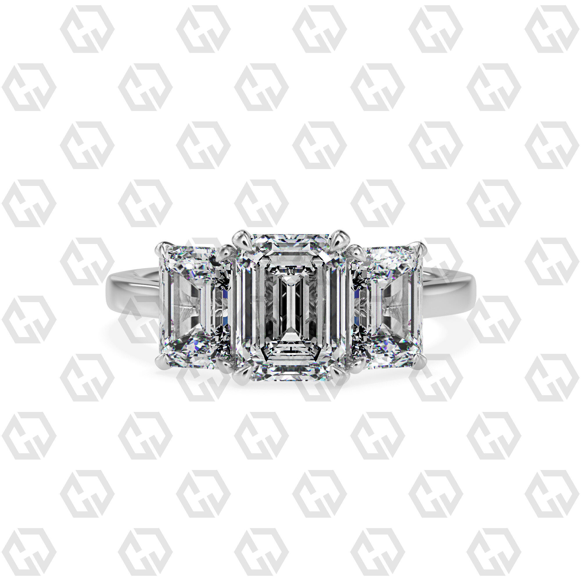 Ring 133 Emerald 3 stone ring plain cathedral shank 3D print model_7