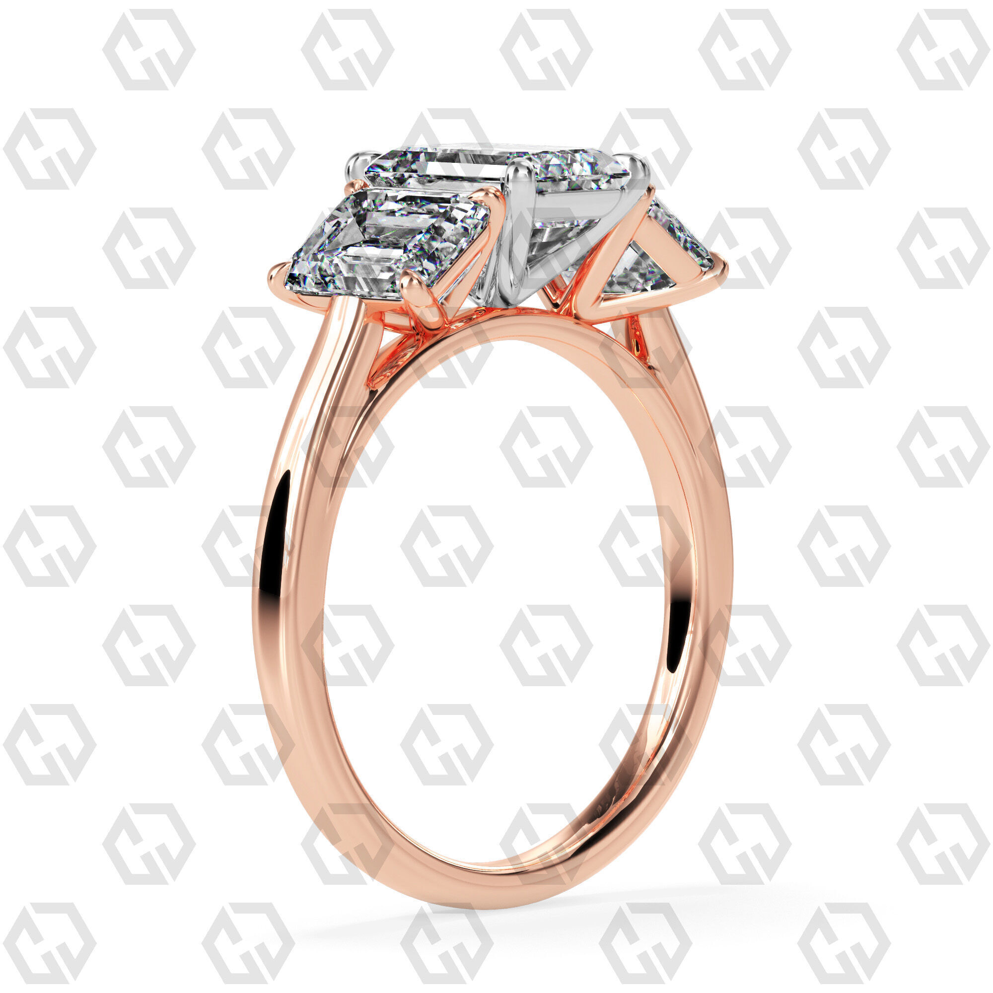 Ring 133 Emerald 3 stone ring plain cathedral shank 3D print model_4