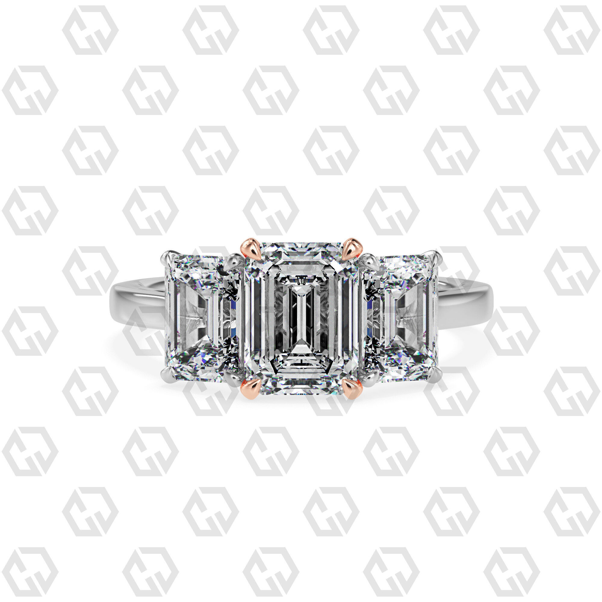 Ring 133 Emerald 3 stone ring plain cathedral shank 3D print model_3