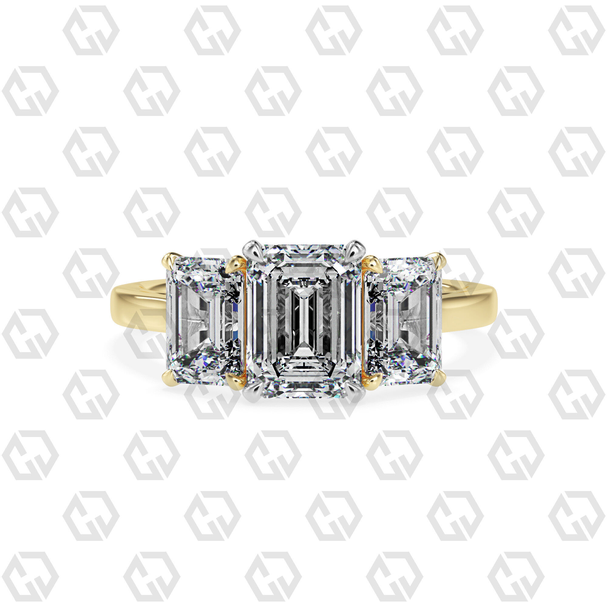 Ring 133 Emerald 3 stone ring plain cathedral shank 3D print model_9