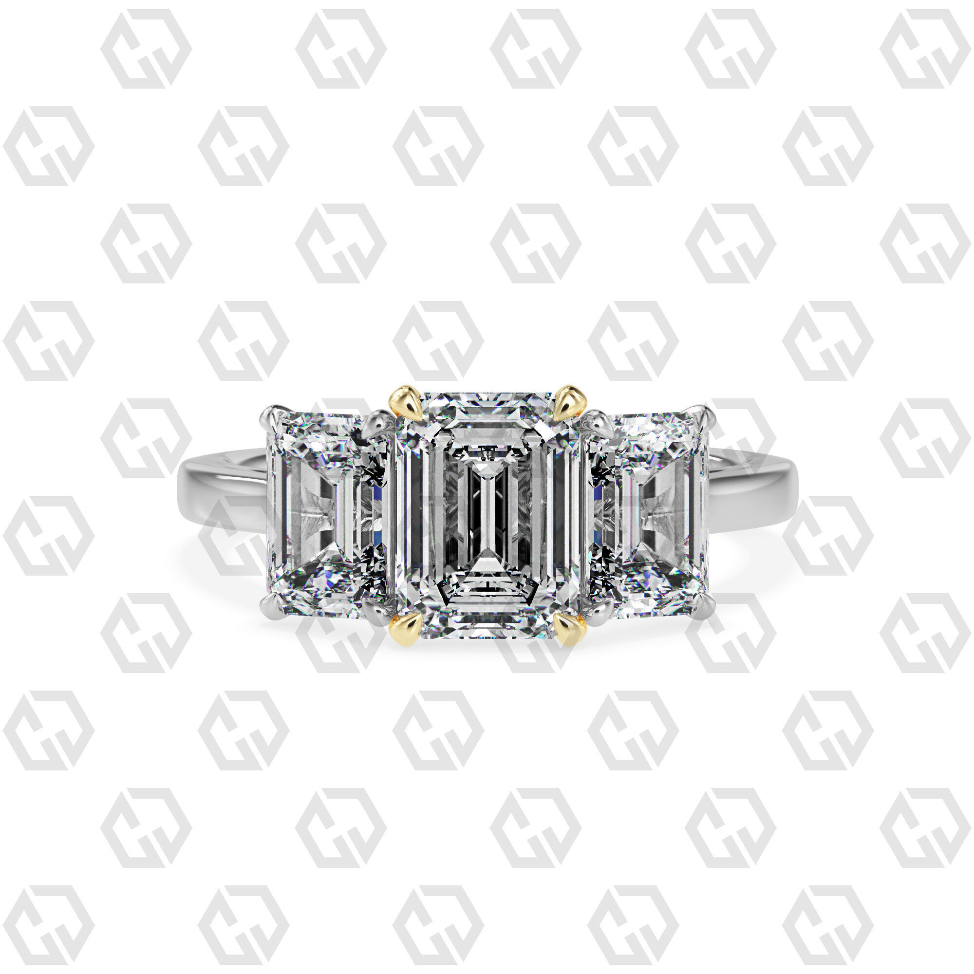 Ring 133 Emerald 3 stone ring plain cathedral shank 3D print model_11