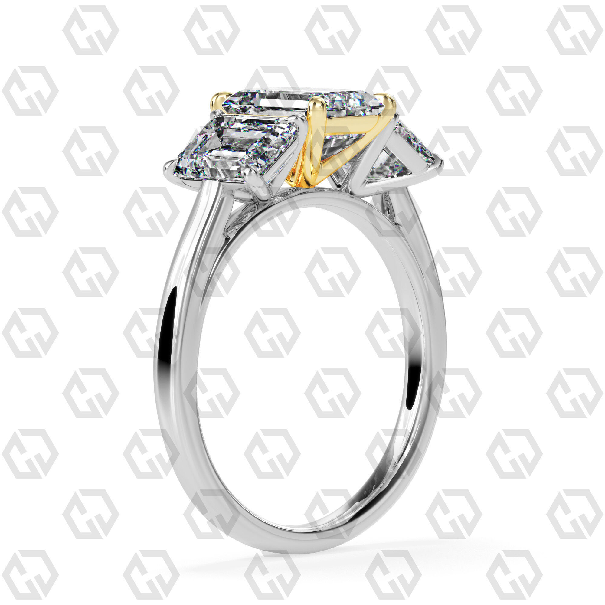 Ring 133 Emerald 3 stone ring plain cathedral shank 3D print model_10