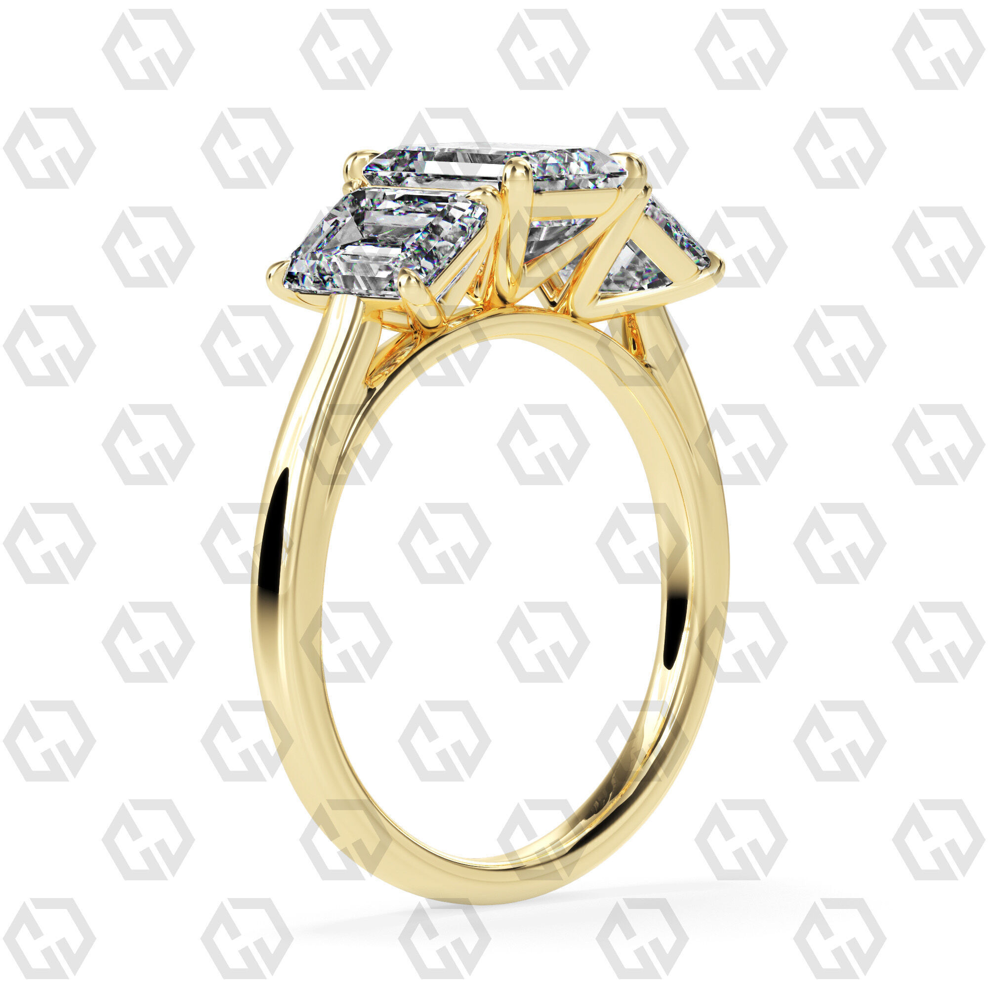 Ring 133 Emerald 3 stone ring plain cathedral shank 3D print model_12