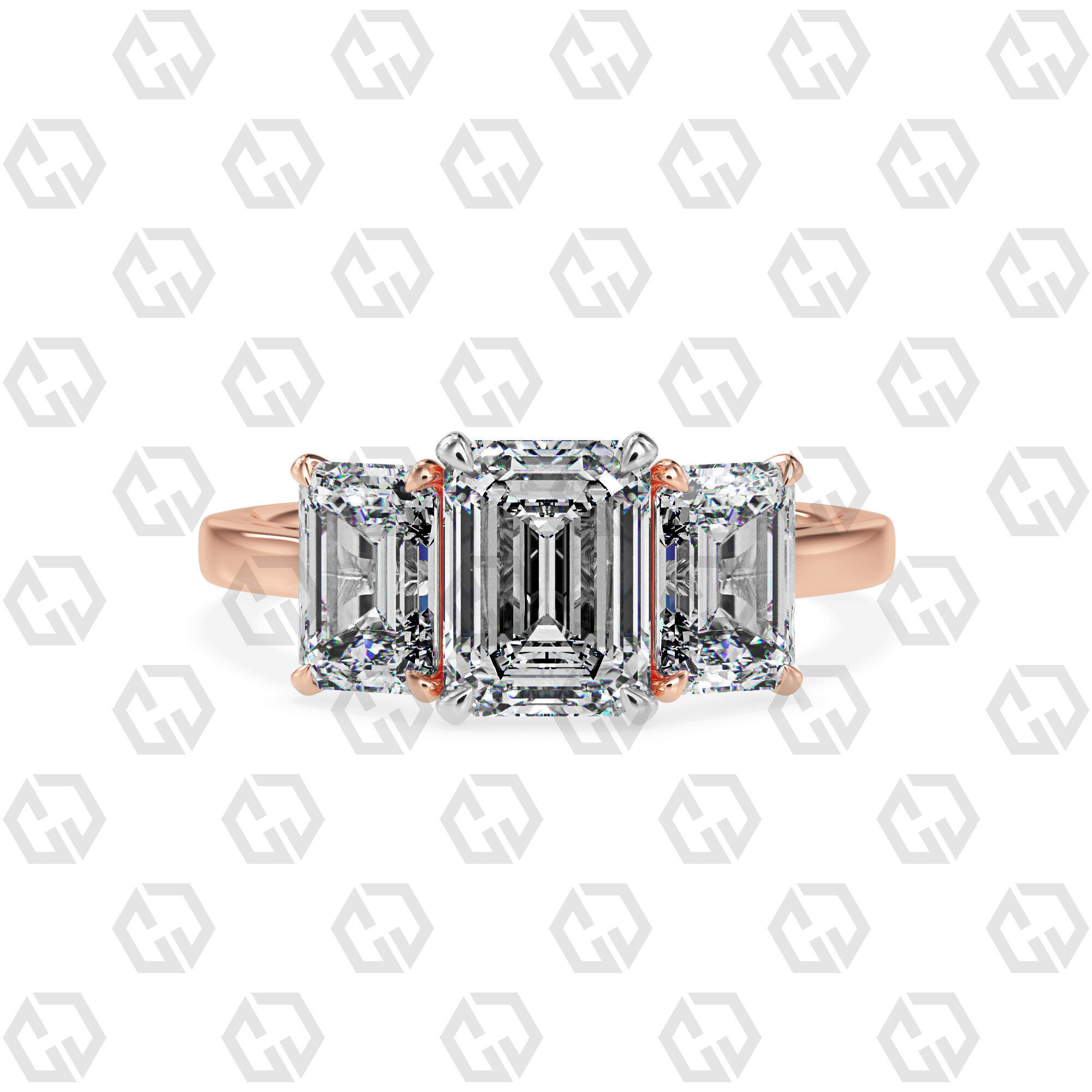 Ring 133 Emerald 3 stone ring plain cathedral shank 3D print model_5