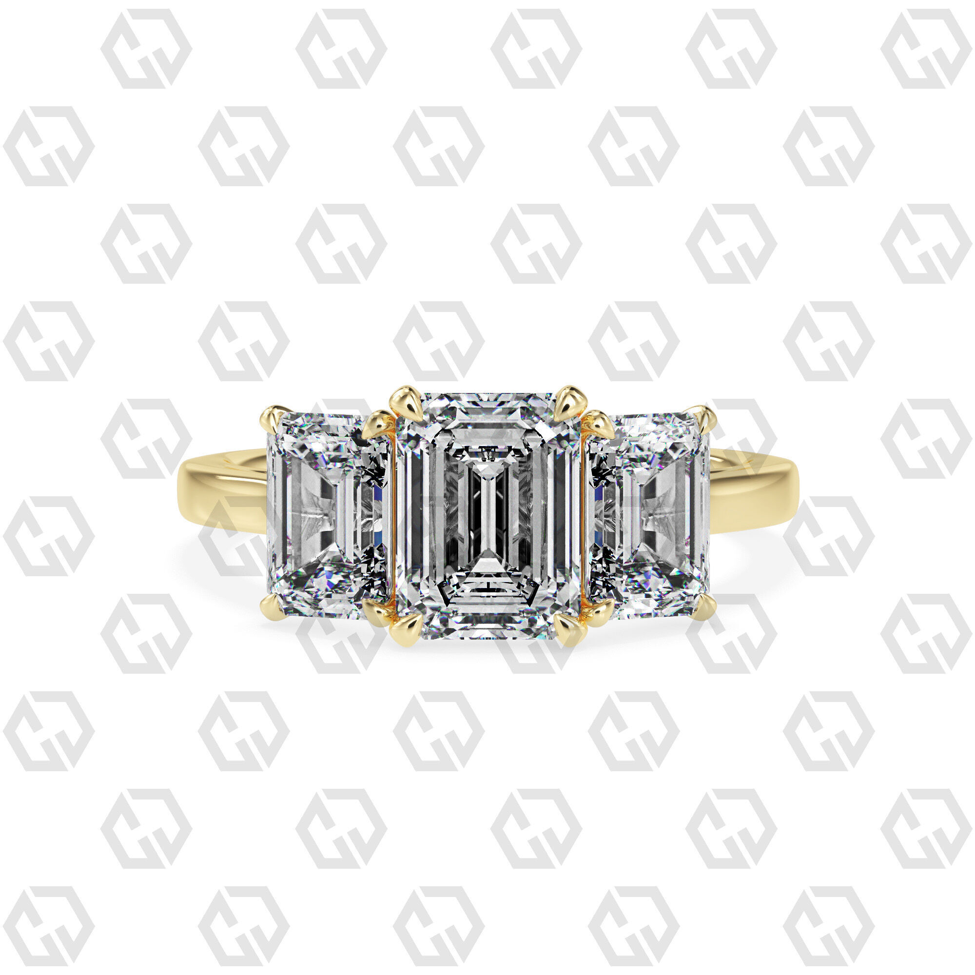 Ring 133 Emerald 3 stone ring plain cathedral shank 3D print model_13