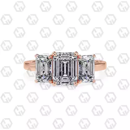 Ring 133 Emerald 3 stone ring plain cathedral shank