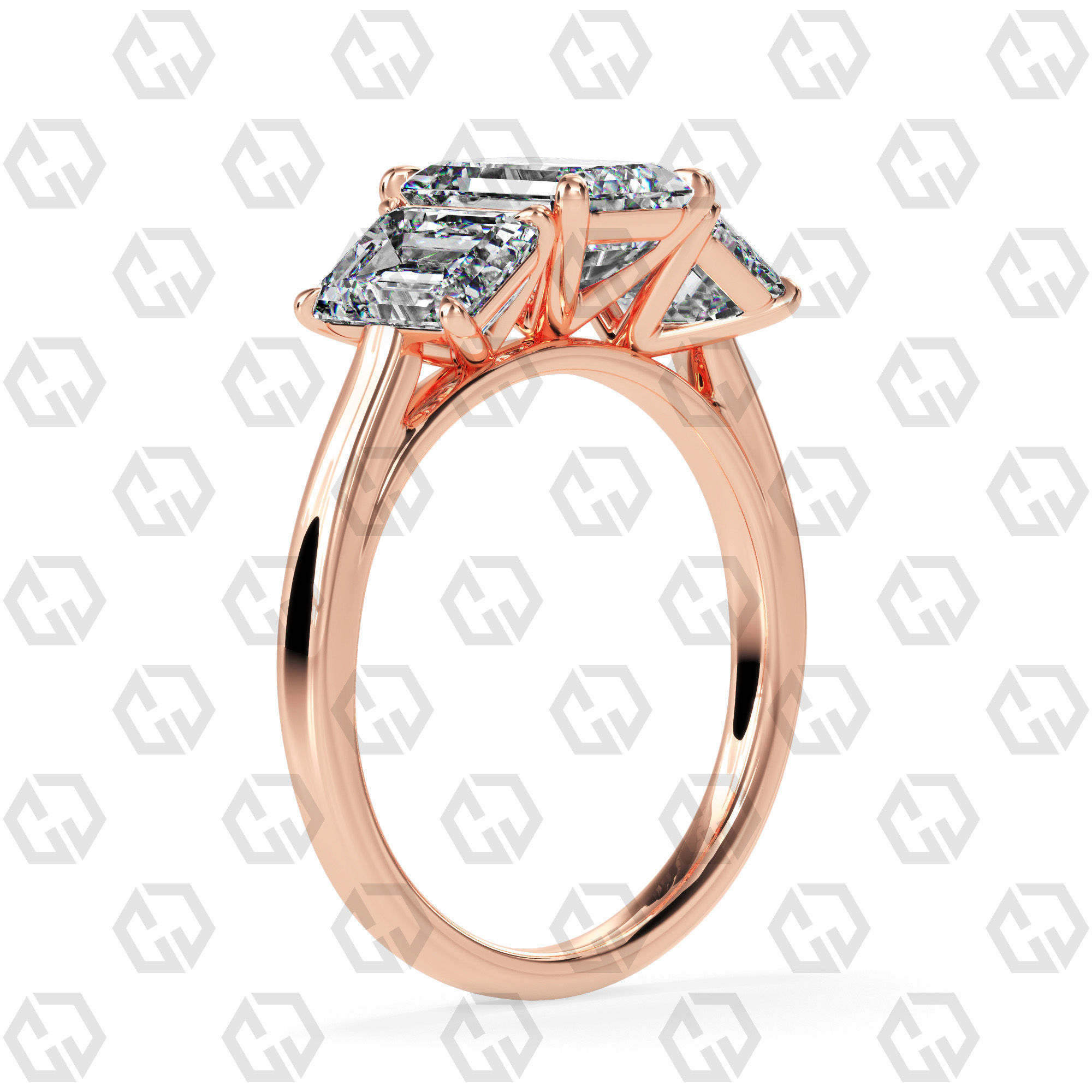 Ring 133 Emerald 3 stone ring plain cathedral shank 3D print model_1