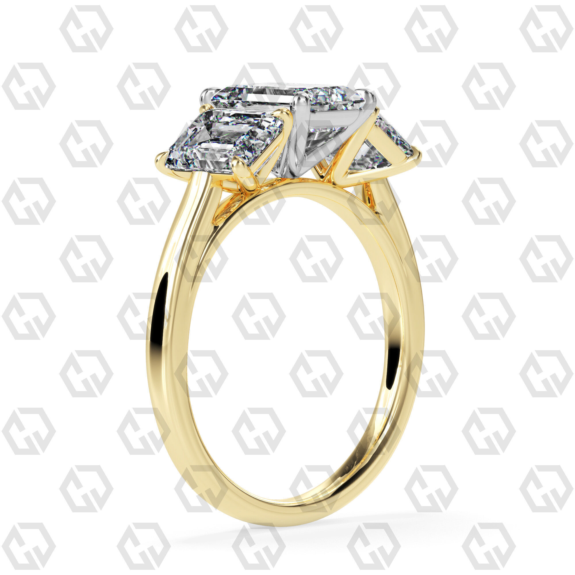 Ring 133 Emerald 3 stone ring plain cathedral shank 3D print model_8