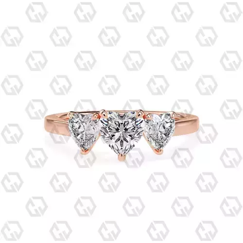Ring 134 Heart 3 stone ring plain cathedral shank
