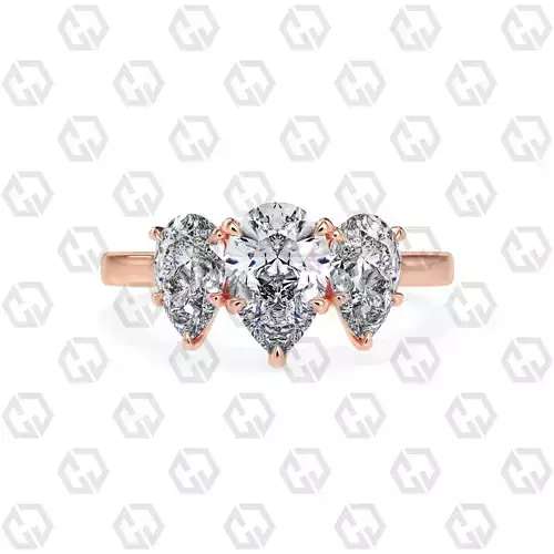 Ring 137 Pear 3 stone ring plain cathedral shank