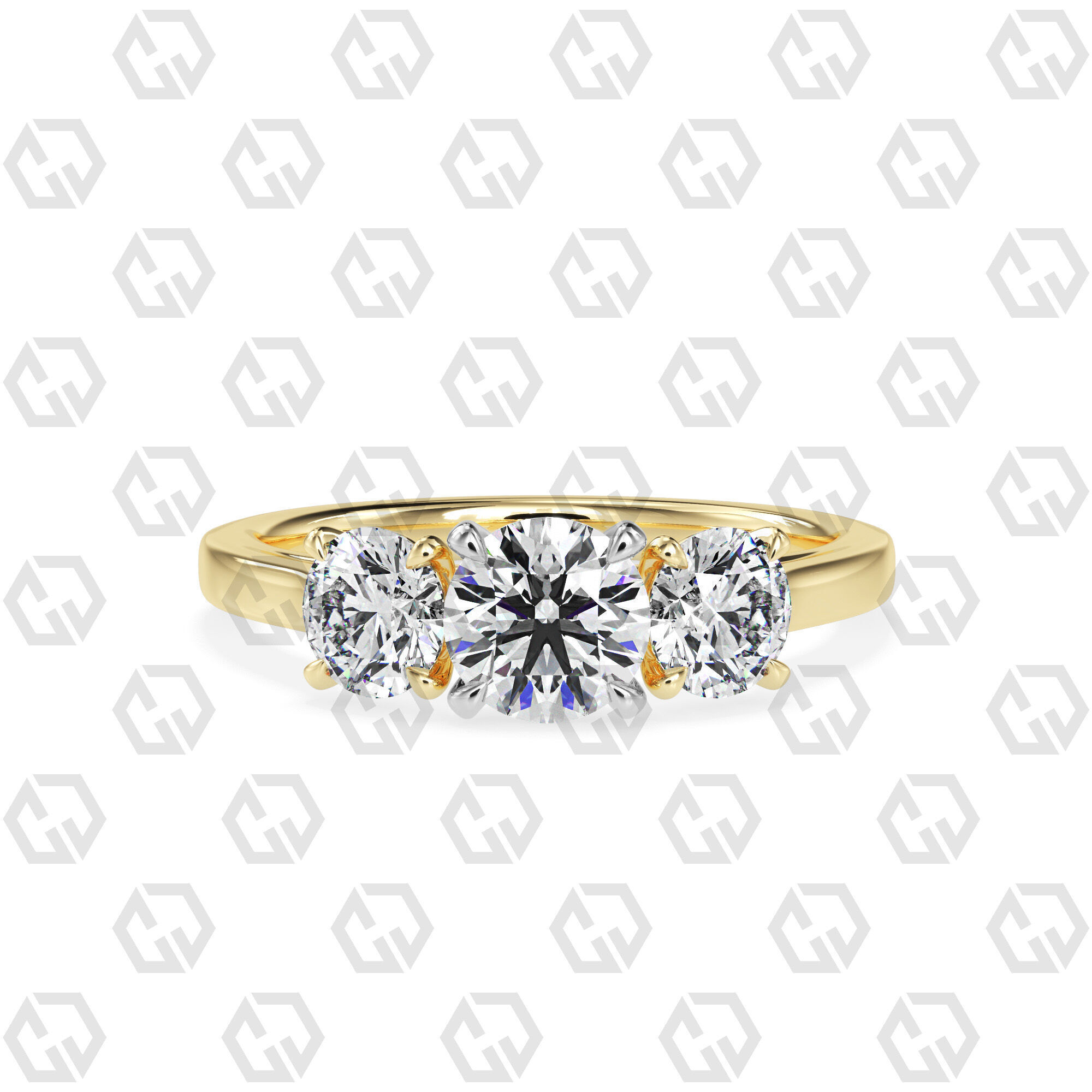 Ring 139 Round 3 stone ring plain cathedral shank 3D print model_9