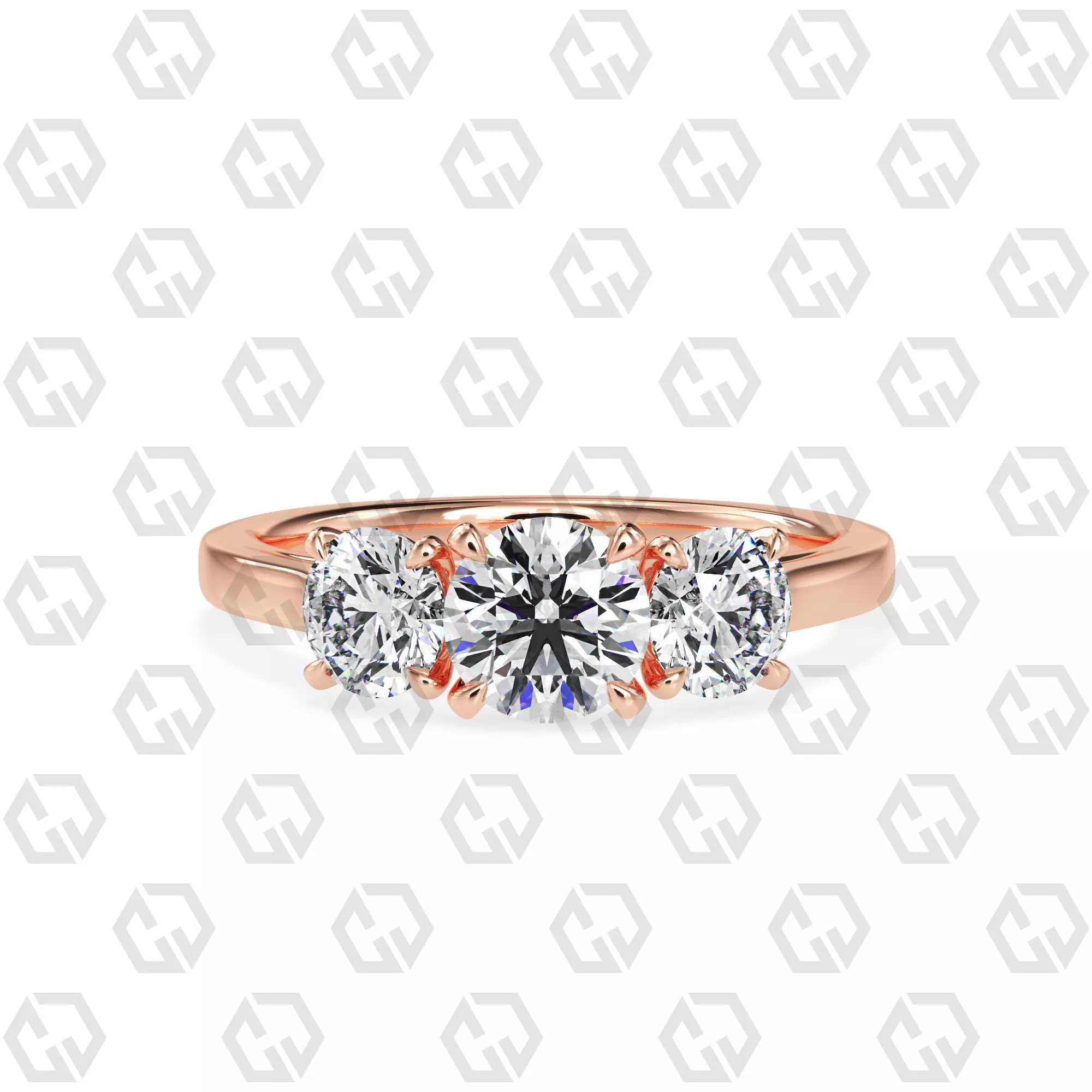 Ring 139 Round 3 stone ring plain cathedral shank 3D print model_0