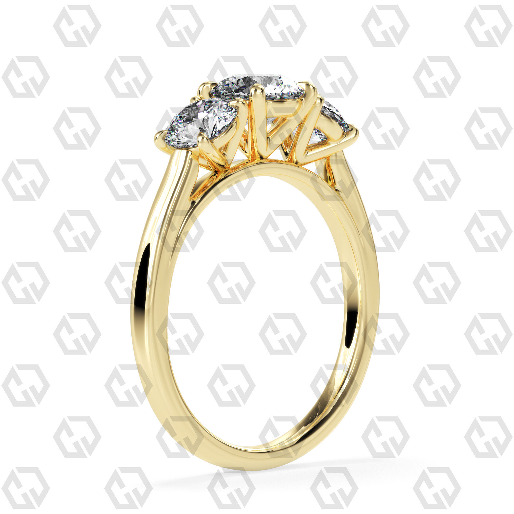 Ring 139 Round 3 stone ring plain cathedral shank 3D print model_12