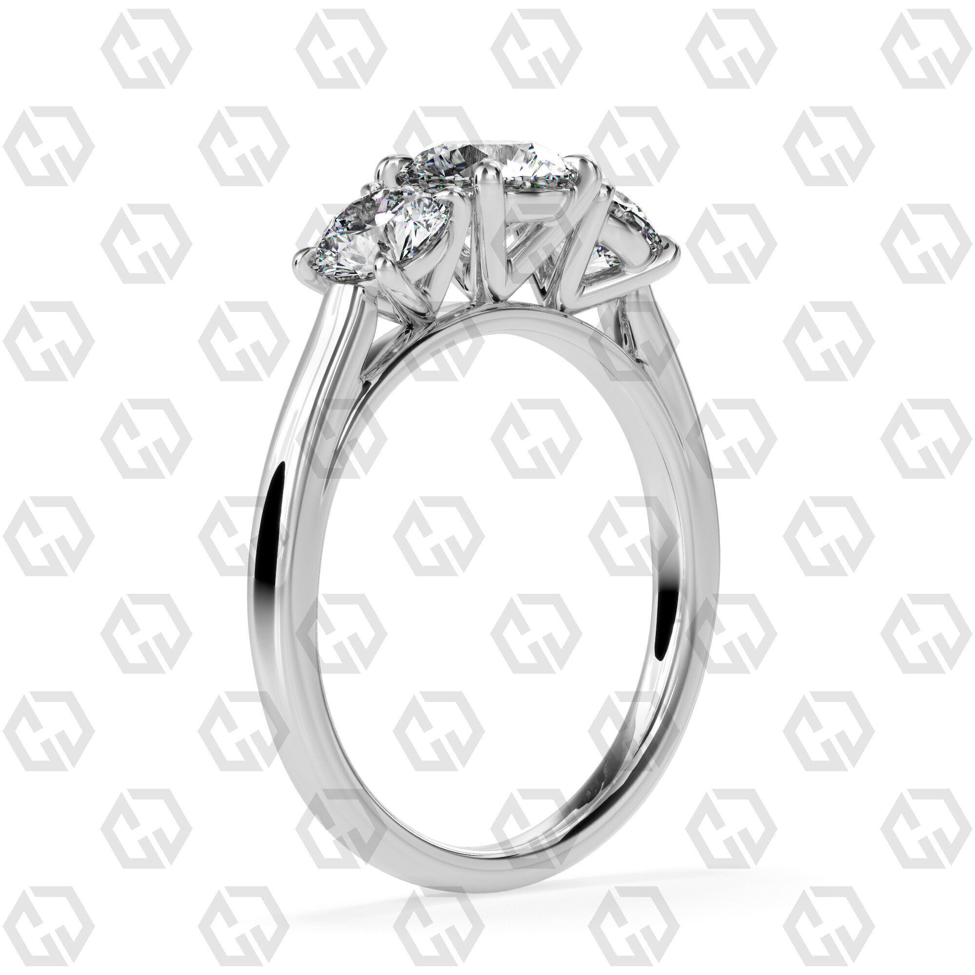 Ring 139 Round 3 stone ring plain cathedral shank 3D print model_6