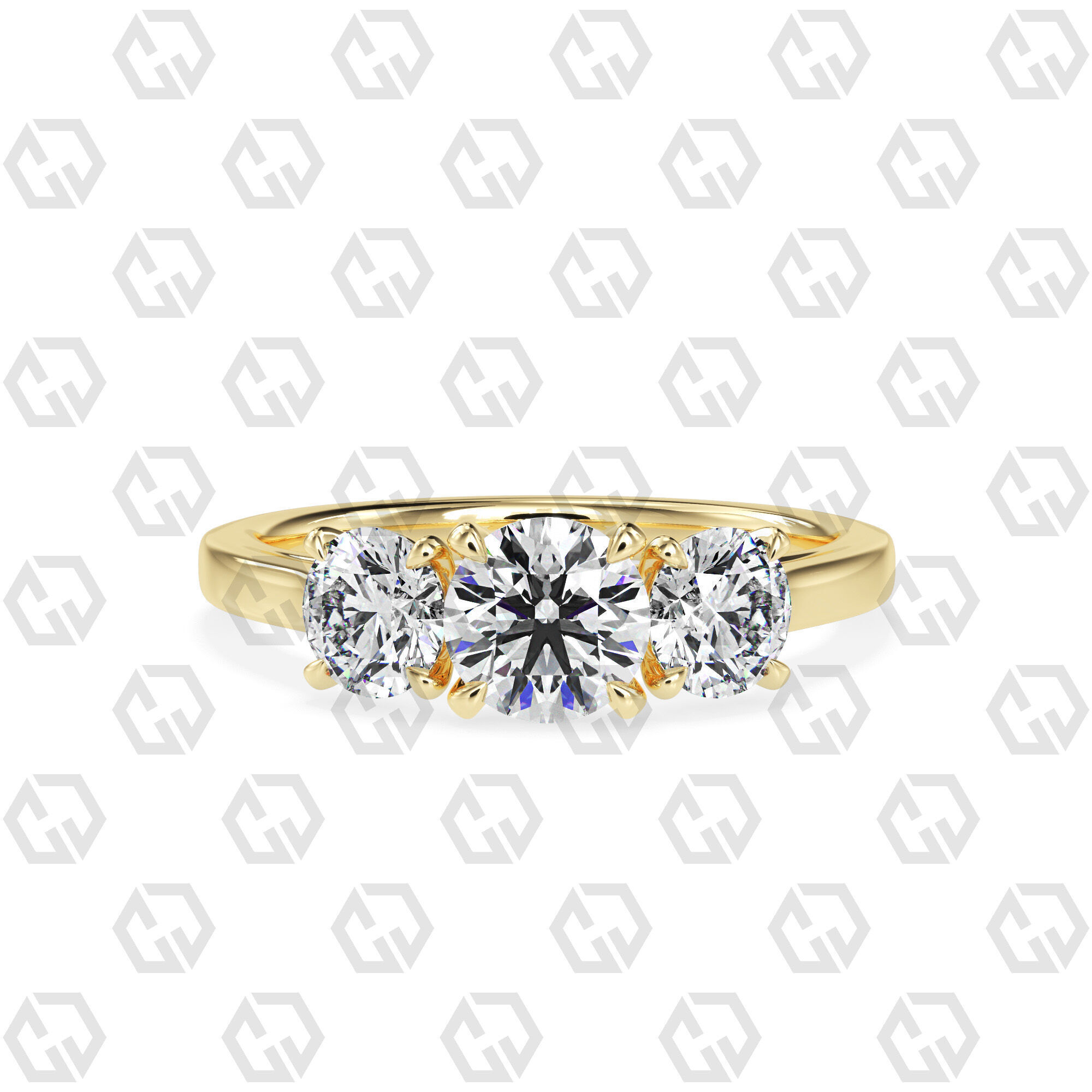 Ring 139 Round 3 stone ring plain cathedral shank 3D print model_13