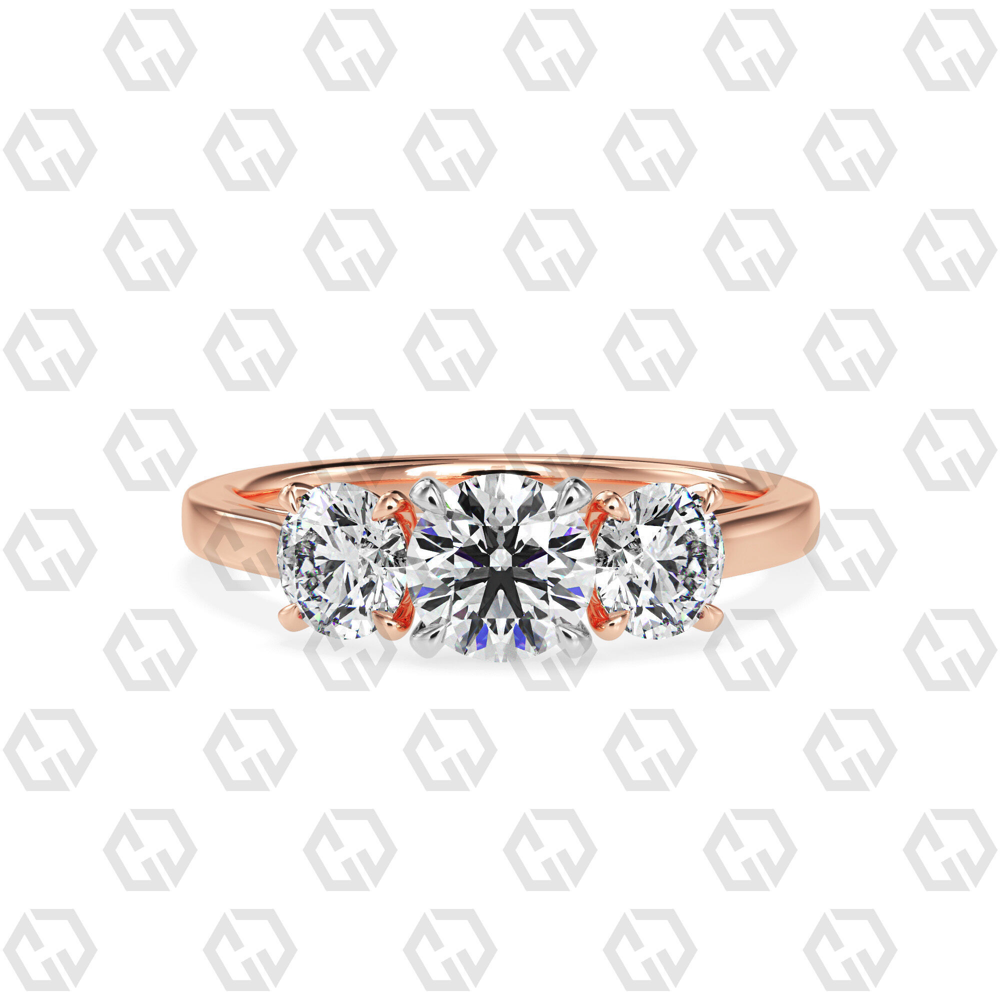 Ring 139 Round 3 stone ring plain cathedral shank 3D print model_5