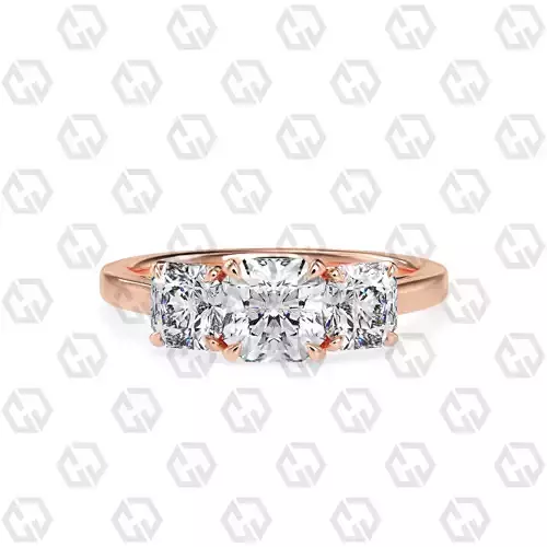 Ring 140 Radiant 3 stone ring plain cathedral shank