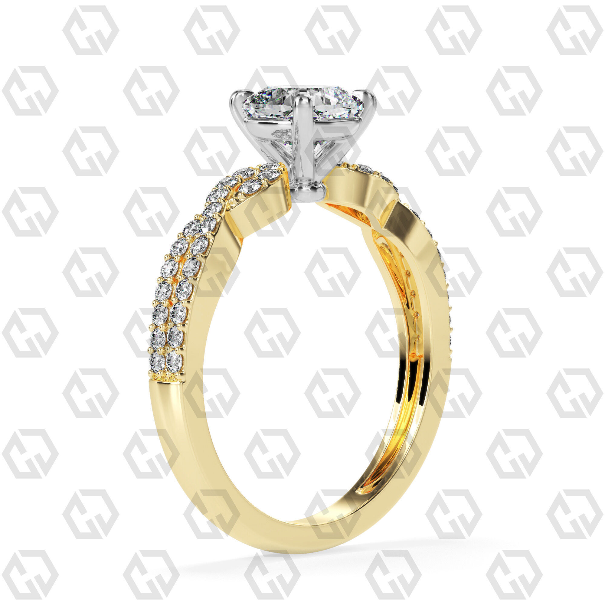 Ring 142 Cushion shape twisted shank pave set ring 3D print model_8