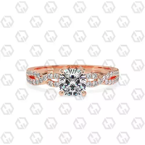 Ring 142 Cushion shape twisted shank pave set ring