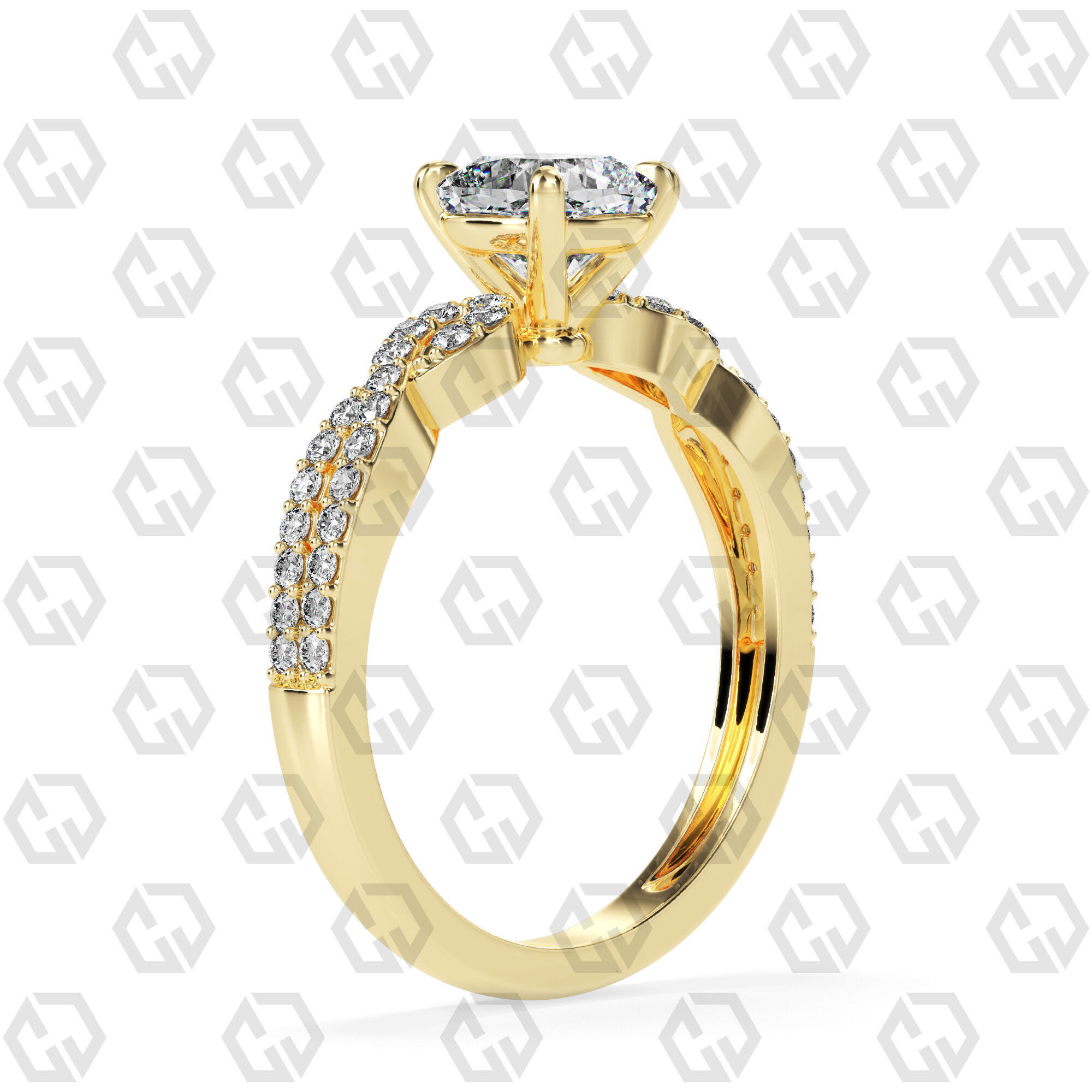 Ring 142 Cushion shape twisted shank pave set ring 3D print model_12