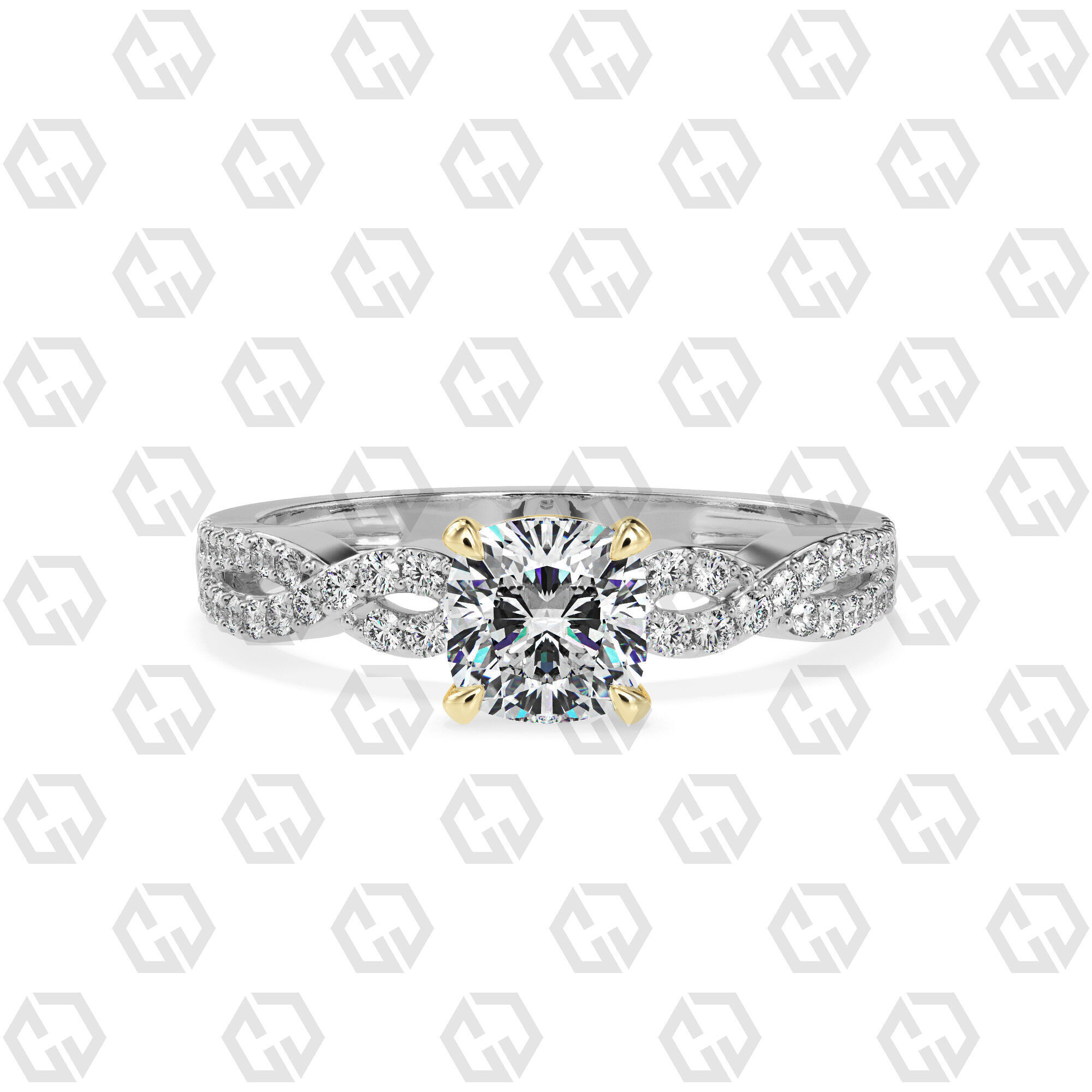 Ring 142 Cushion shape twisted shank pave set ring 3D print model_11