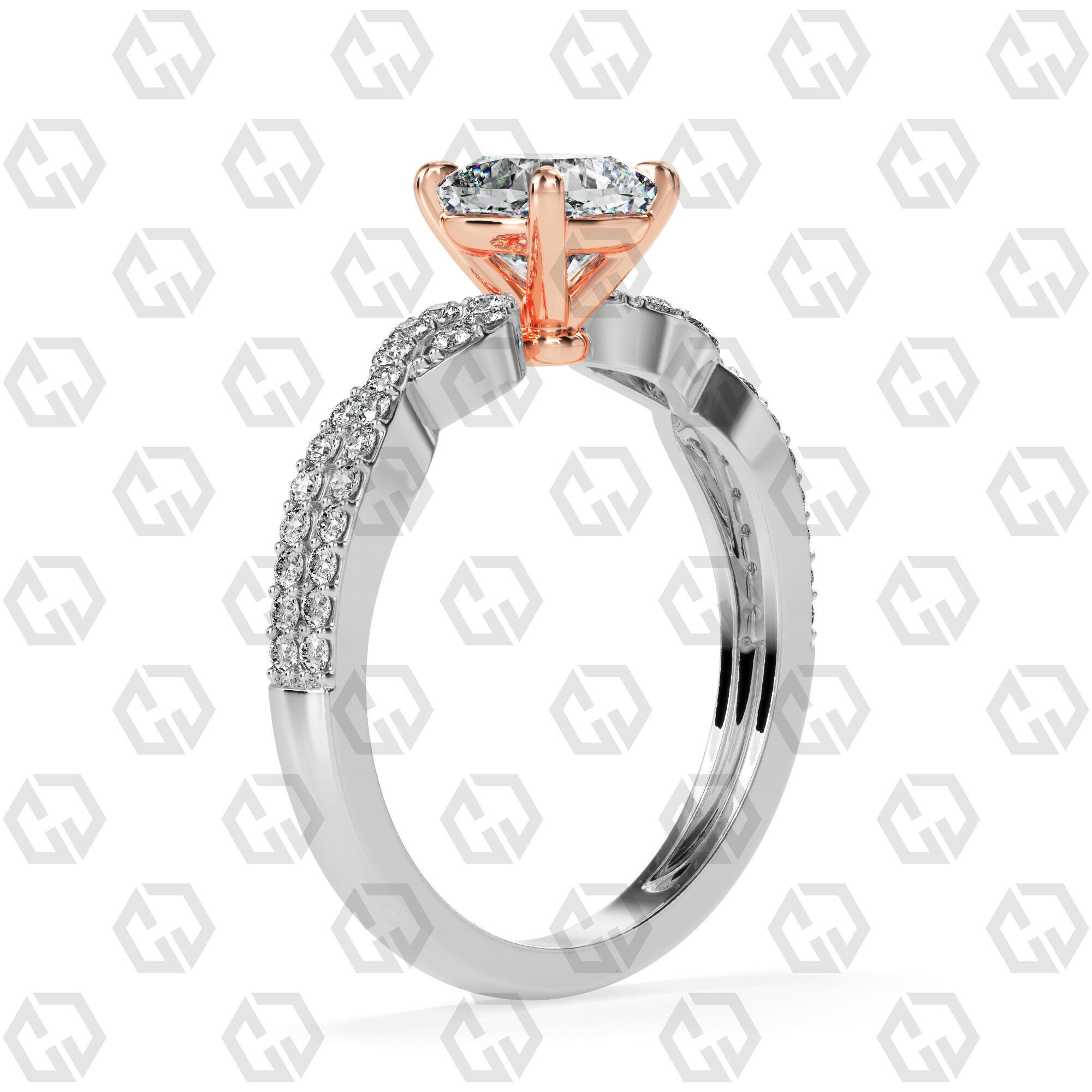 Ring 142 Cushion shape twisted shank pave set ring 3D print model_2