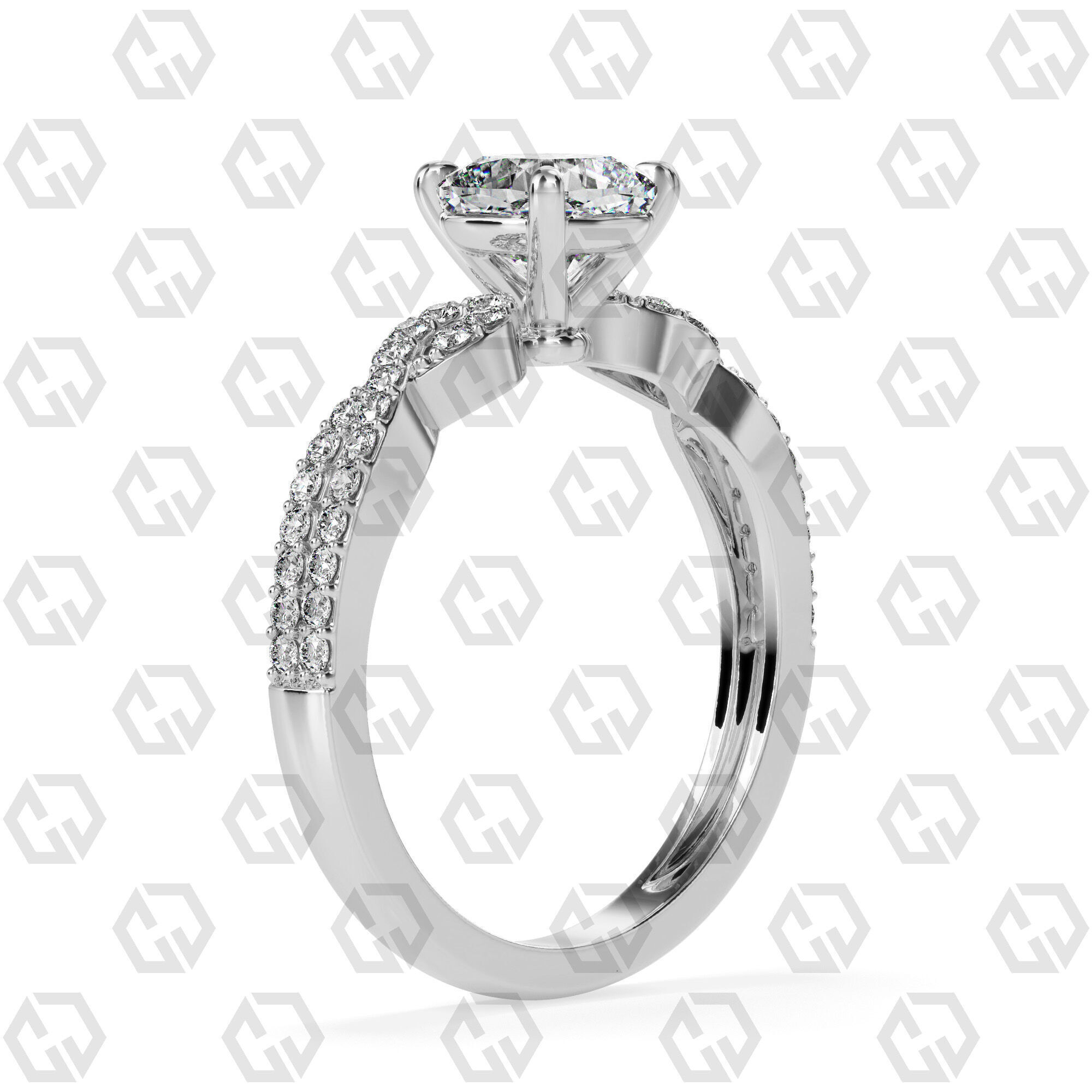 Ring 142 Cushion shape twisted shank pave set ring 3D print model_6