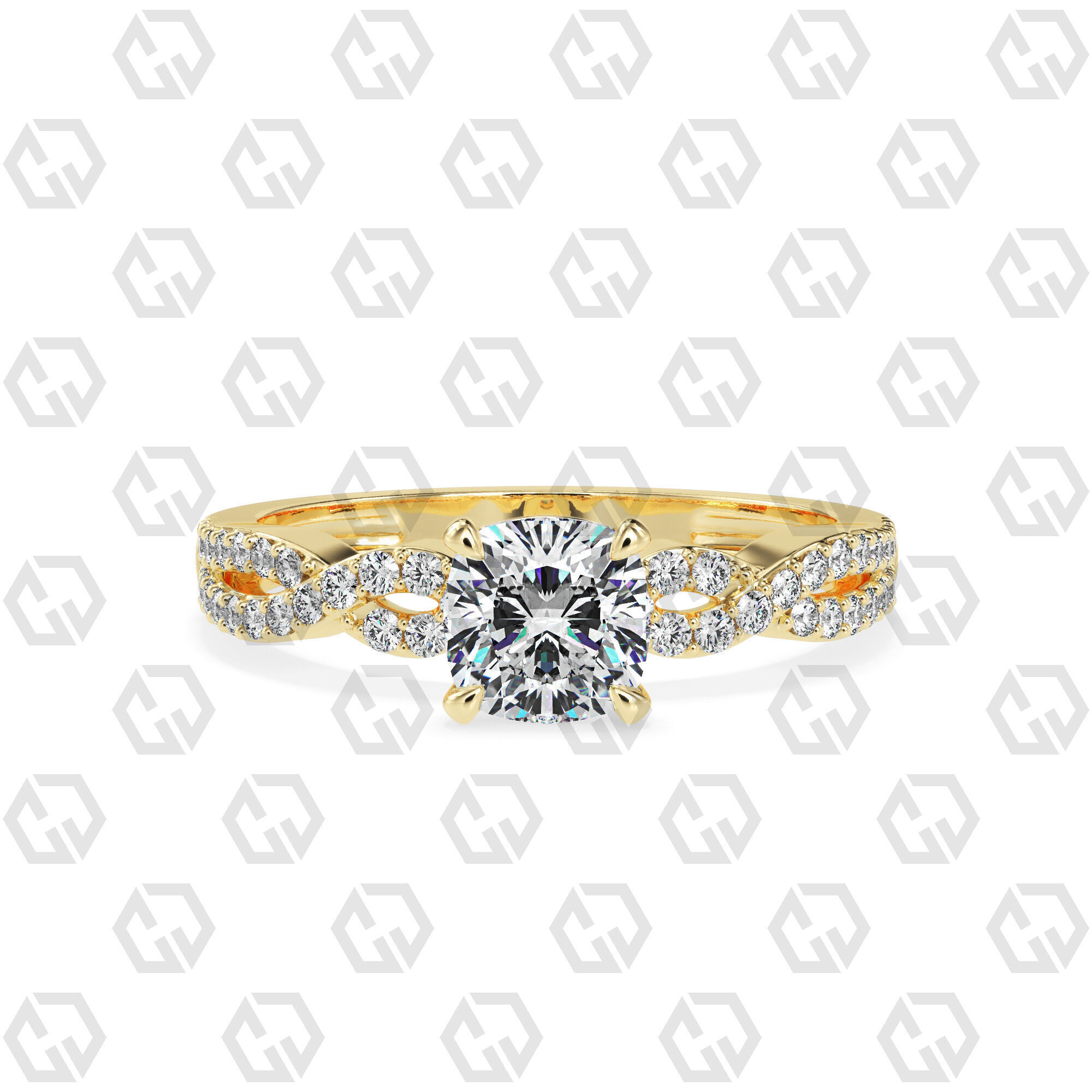 Ring 142 Cushion shape twisted shank pave set ring 3D print model_13