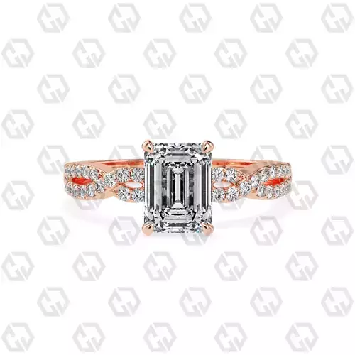 Ring 143 Emerald shape twisted shank pave set ring