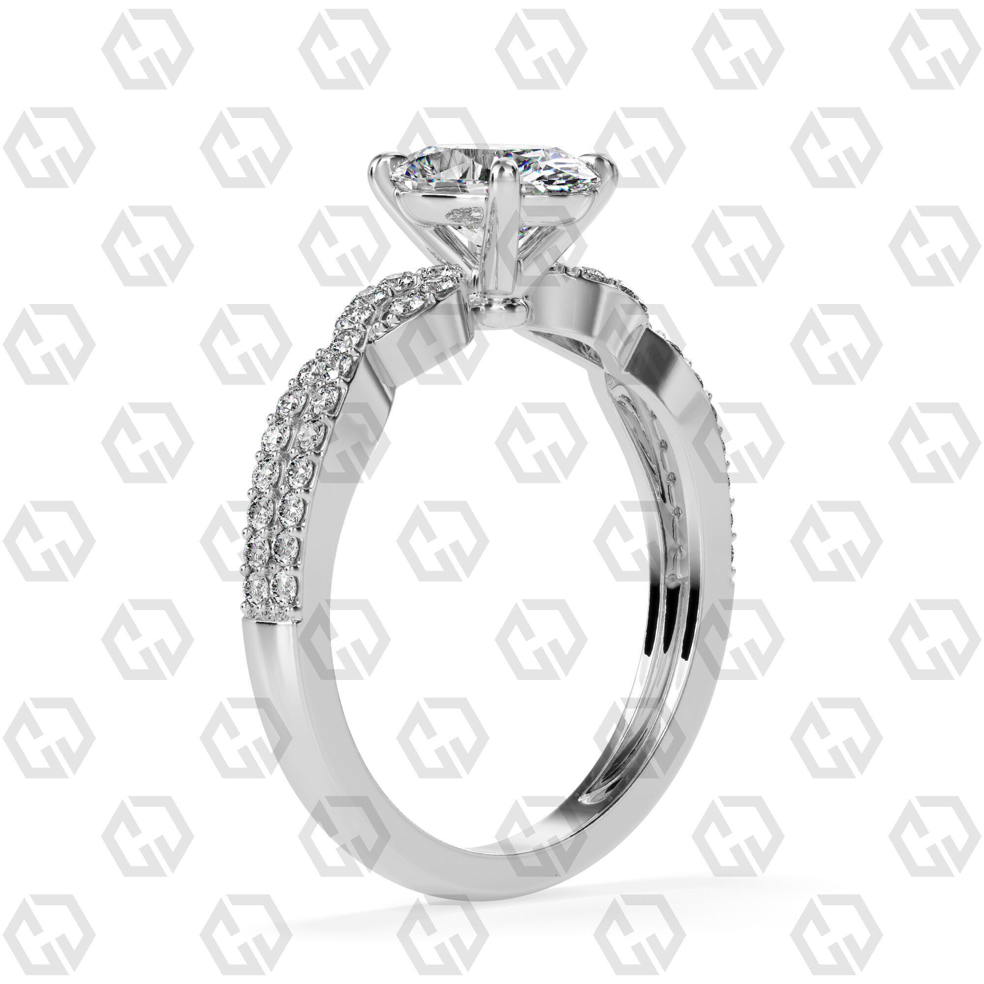 Ring 146 Oval shape twisted shank pave set ring 3D print model_6